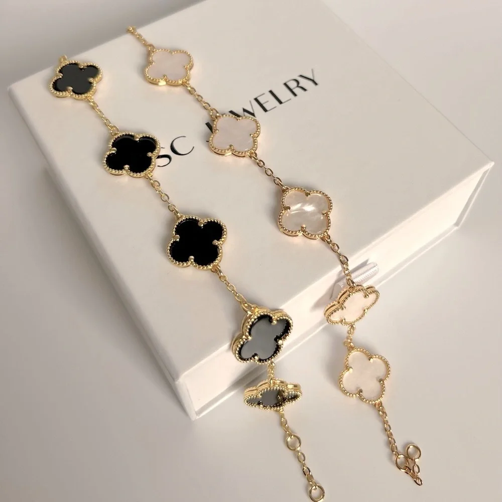 Clover Bracelet Mother of Pearl 14k Gold Plated Luxury Bracelet - Picture 6 of 11